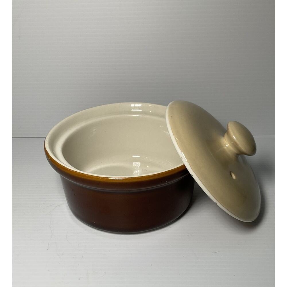 Vtg. Bel-Terr‎ USA Pottery Stoneware Lidded casserole Bakeware 5" Crock-C